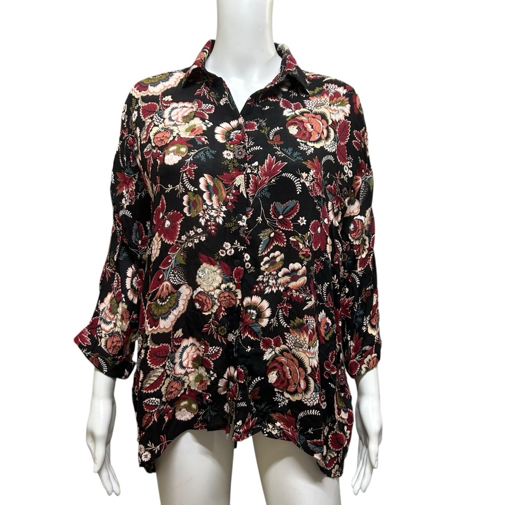 Soaked in Luxury Black Multicolor floral Button Front Blouse Size XS